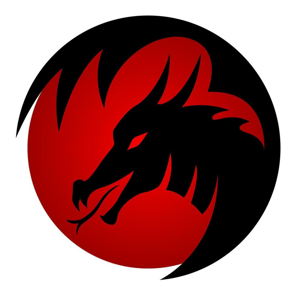 rond logo avec dragon et rouge Soleil. graphique noir et blanc illustration. vecteur