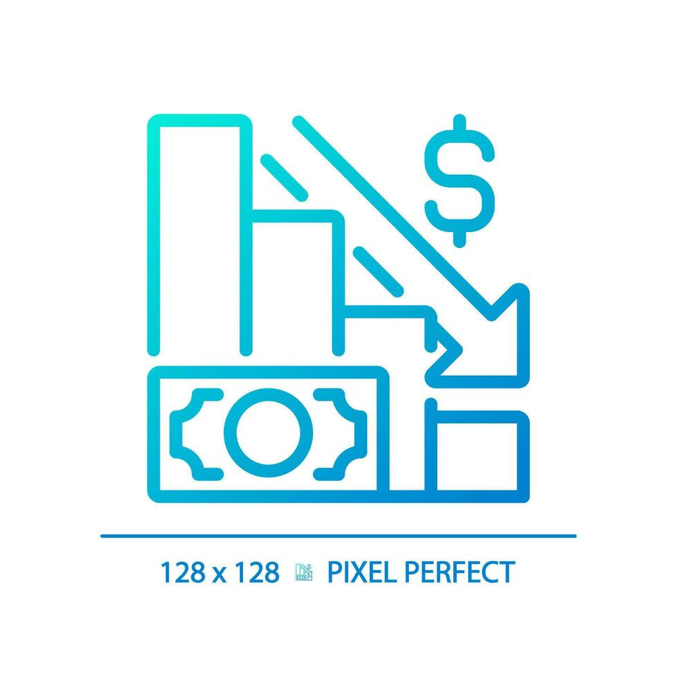 2d pixel parfait pente économique crise icône, isolé vecteur, mince ligne bleu illustration représentant économique crise. vecteur