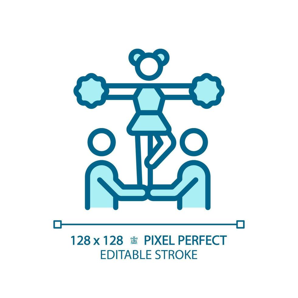 cheerleading lumière bleu icône. justificatif sport équipe. américain Football joueurs motivation. rgb Couleur signe. Facile conception. la toile symbole. contour doubler. plat illustration. isolé objet vecteur