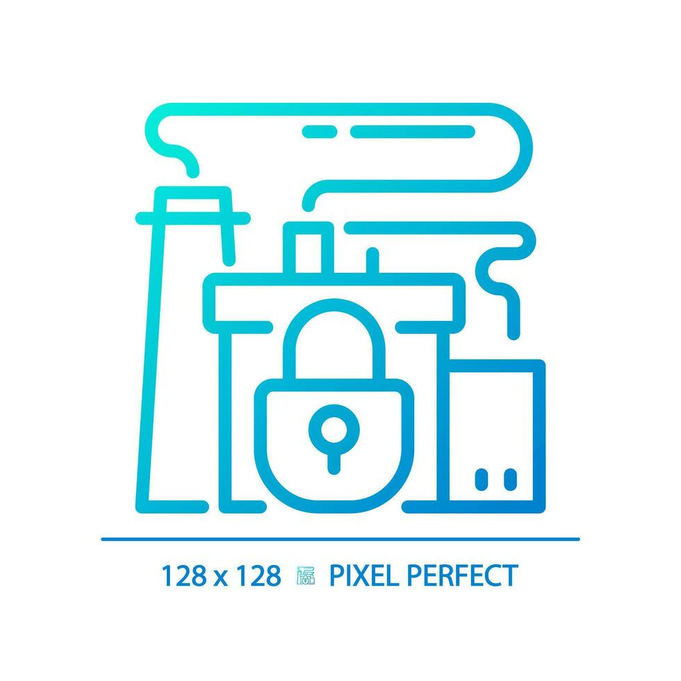2d pixel parfait pente fermé usine icône, isolé vecteur, mince ligne bleu illustration représentant économique crise. vecteur