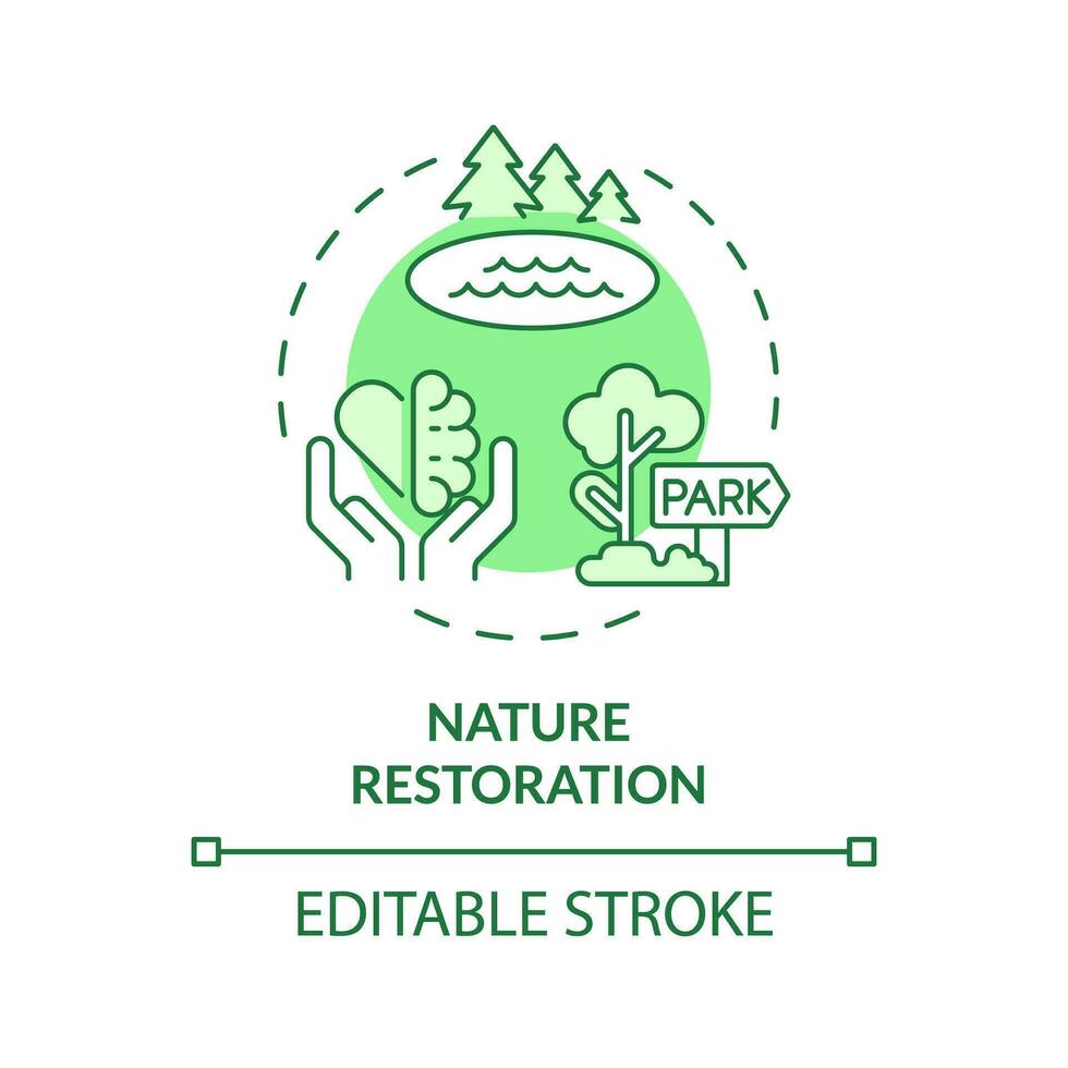 2d modifiable vert la nature restauration icône, monochromatique isolé vecteur, mince ligne illustration représentant environnement psychologie. vecteur