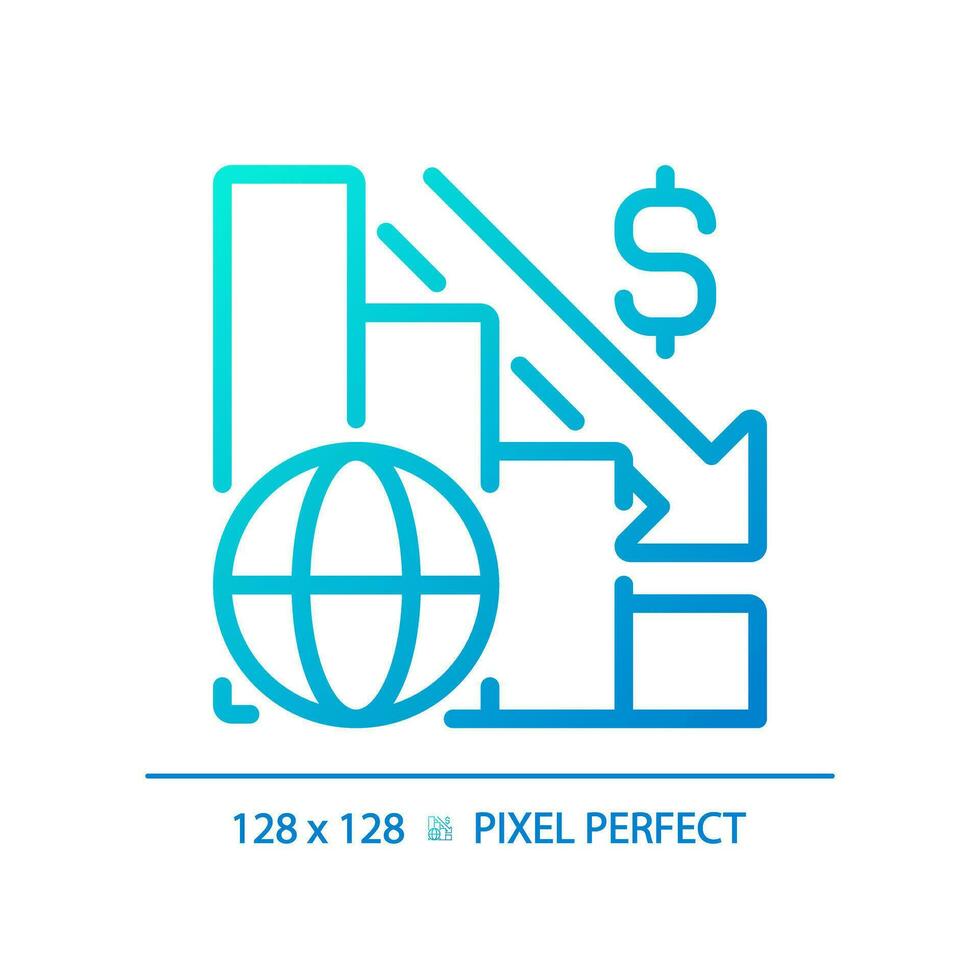 2d pixel parfait pente global crise icône, isolé vecteur, mince ligne bleu illustration représentant économique crise. vecteur