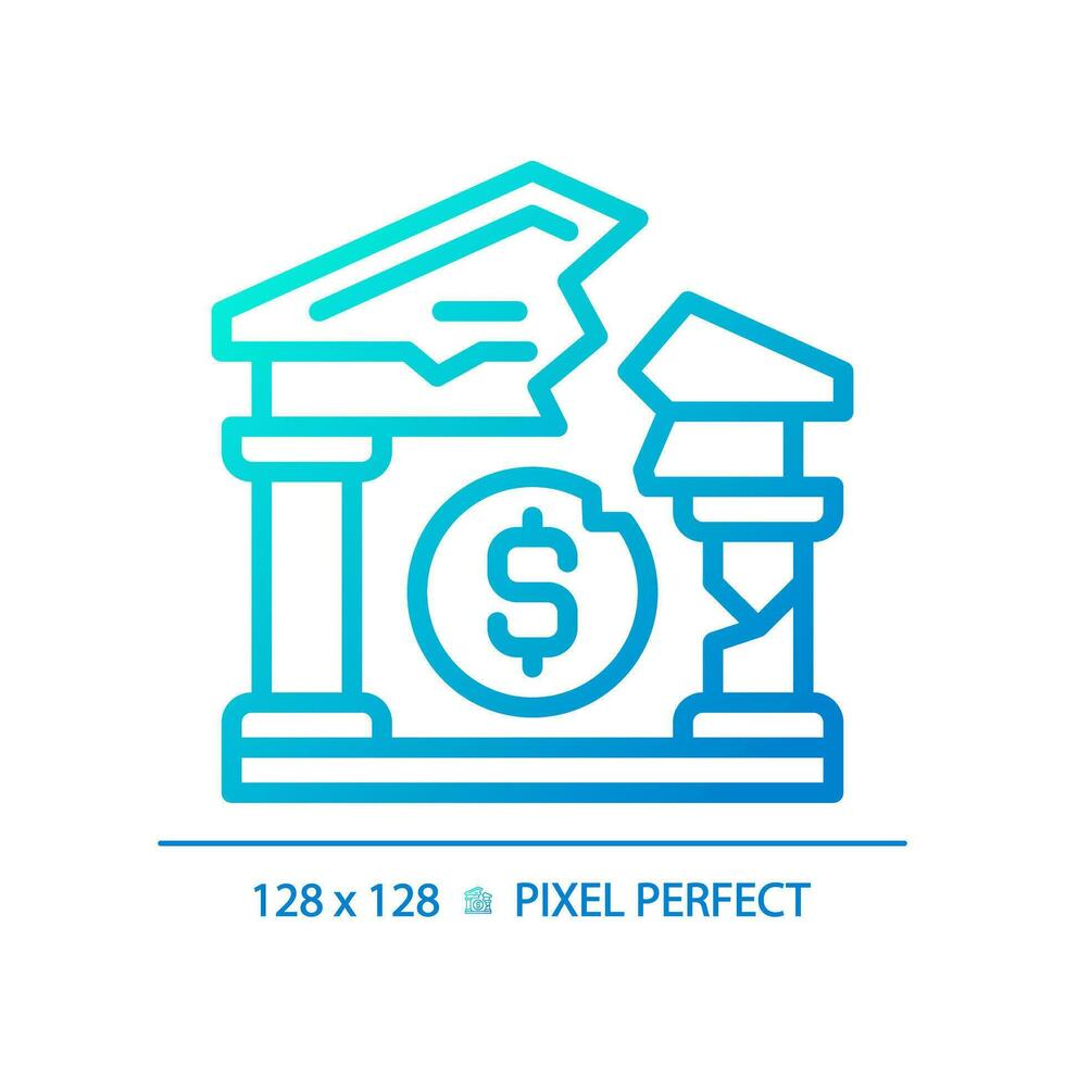 2d pixel parfait pente banque échec icône, isolé vecteur, mince ligne bleu illustration représentant économique crise. vecteur