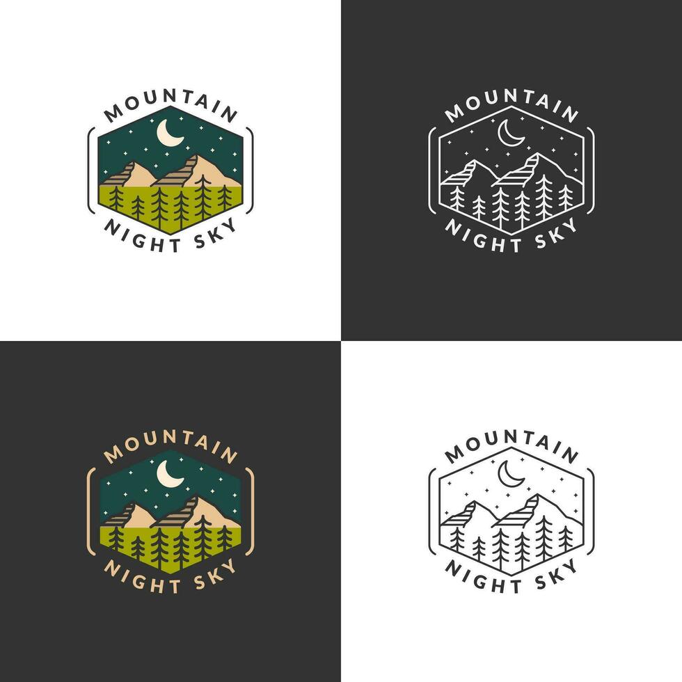 Montagne aventure Extérieur badge vecteur illustration avec monoline ou ligne art style