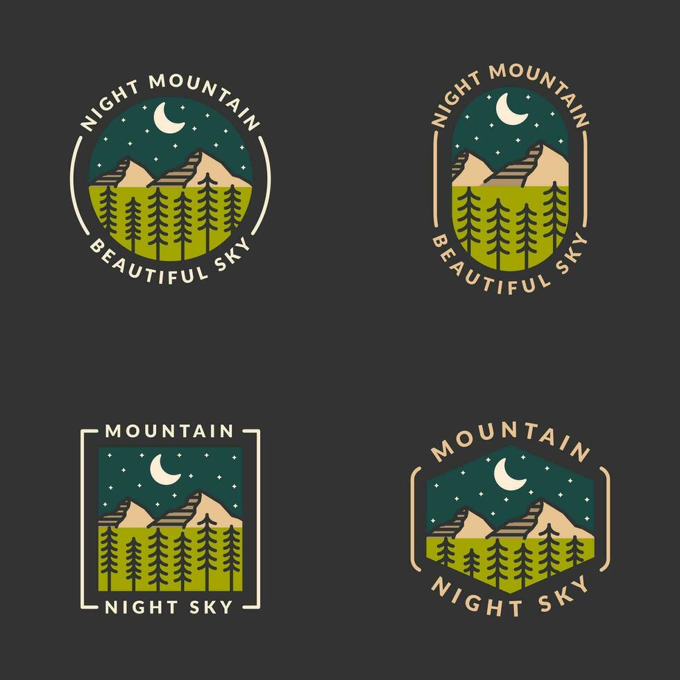 Montagne aventure Extérieur badge vecteur illustration avec monoline ou ligne art style