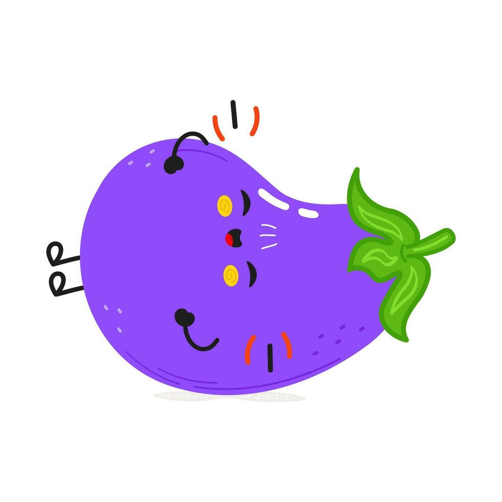 aubergine des rires personnage. vecteur main tiré dessin animé kawaii personnage illustration icône. isolé sur blanc Contexte. aubergine personnage concept