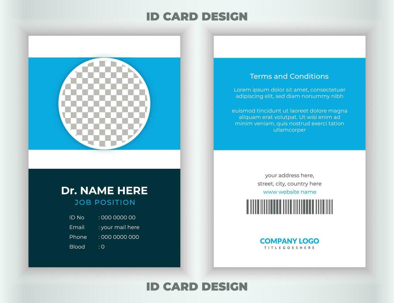 id carte conception pour médical identité. médical style id carte conception. médecin id carte modèle pour médical ou hôpital et soins de santé verticale id carte conception. vecteur