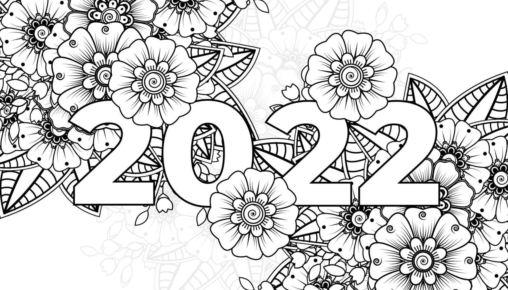bonne année 2022 bannière ou modèle de carte avec fleur mehndi vecteur