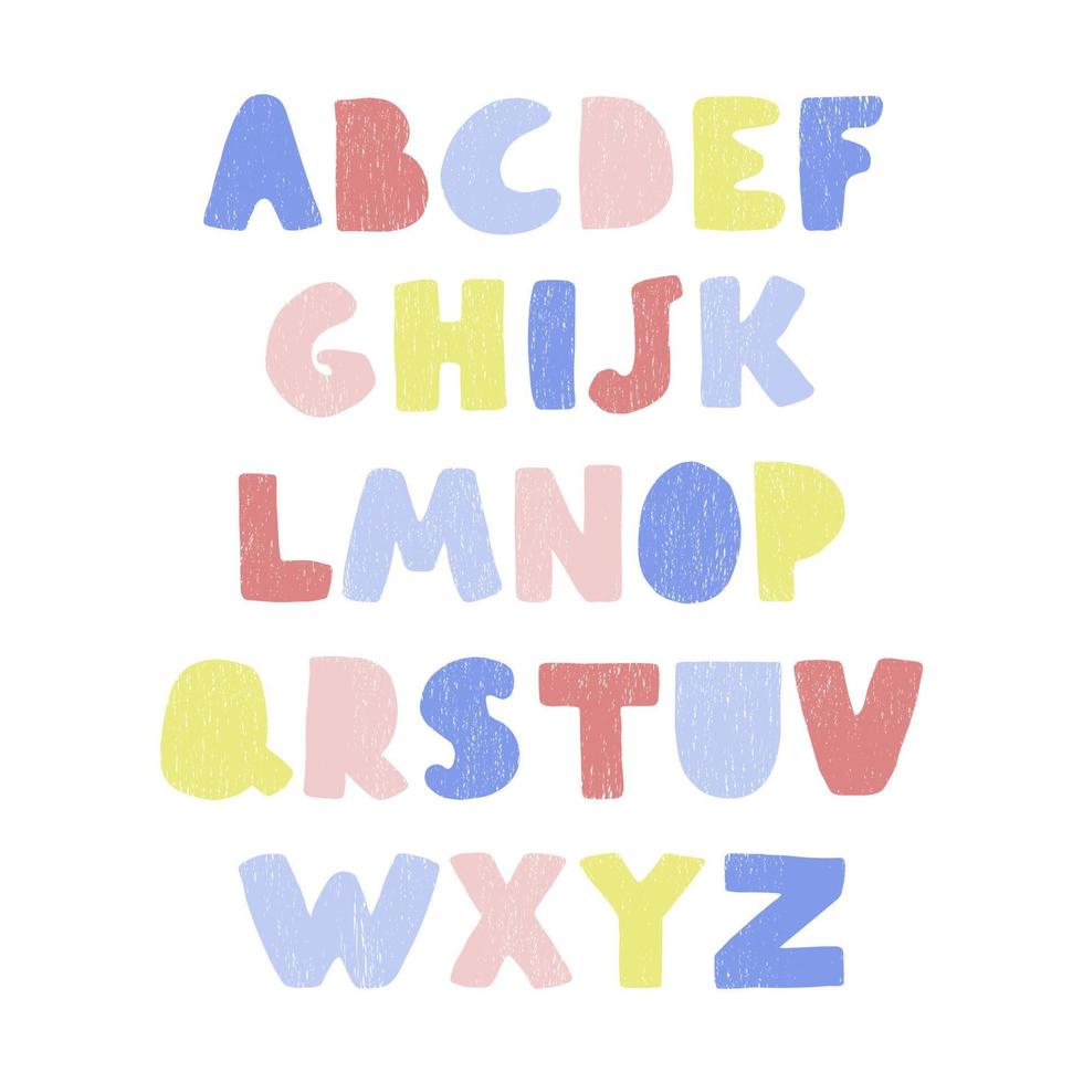 vecteur alphabet coloré mignon pour les enfants. peut être utilisé comme élément pour votre conception de cartes de voeux, pépinière, affiche, carte, fête d'anniversaire, conception de papier d'emballage, imprimés de t-shirts pour bébé