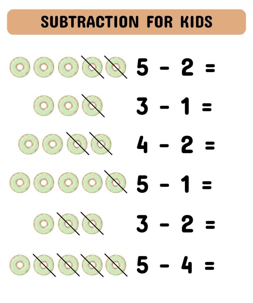 soustraction pour des gamins avec beignets. éducatif math Jeu pour enfants d'âge préscolaire maternelle.vecteur illustration. vecteur