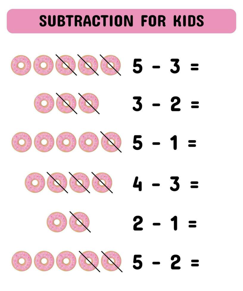 soustraction Jeu avec beignets. mathématiques les enfants éducatif jeu. étude soustraction pour des gamins et les tout-petits. vecteur