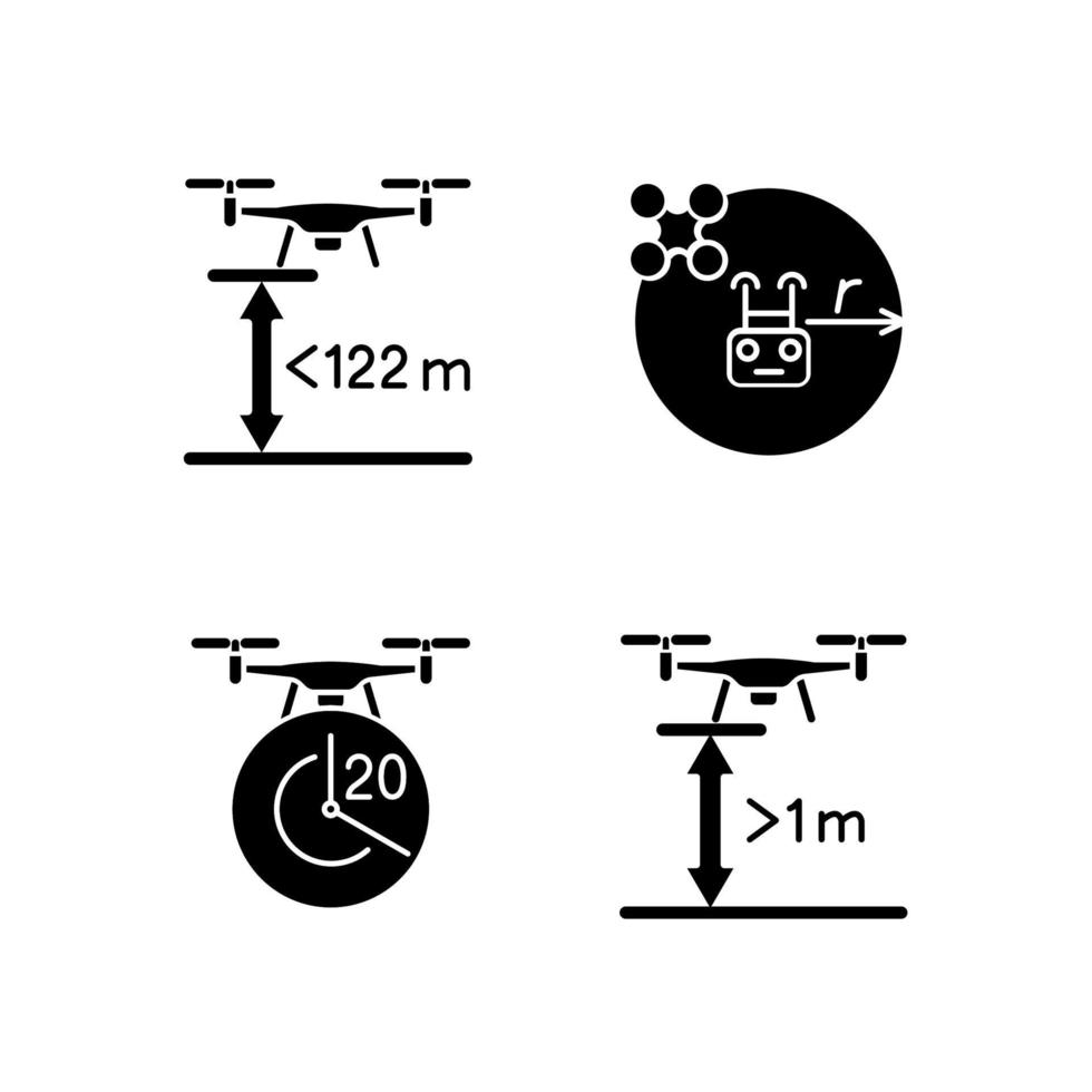 drone contrôle approprié glyphe noir étiquette manuelle icônes définies sur un espace blanc vecteur