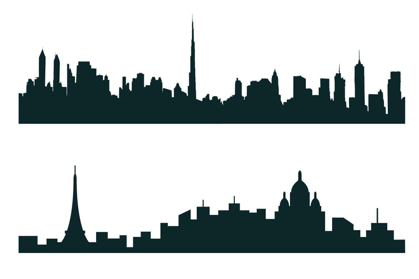 silhouettes de villes sur une blanc Contexte vecteur