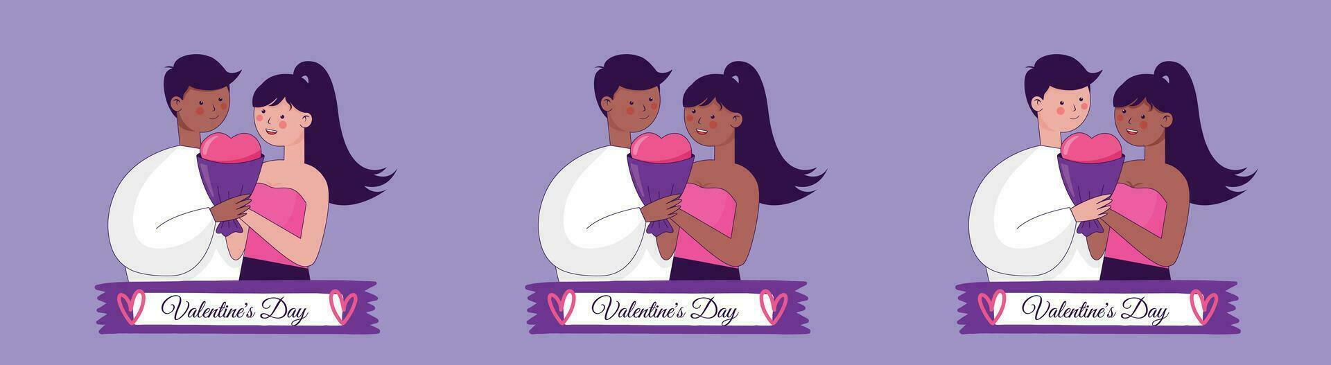 variantes de les amoureux couple de différent peau couleurs, différent nationalités. plat dessin animé style illustration pour la Saint-Valentin journée vecteur