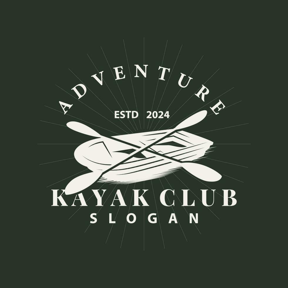 kayak logo canoë pagayer sauvage aventure rivière conception vecteur illustration ancien style