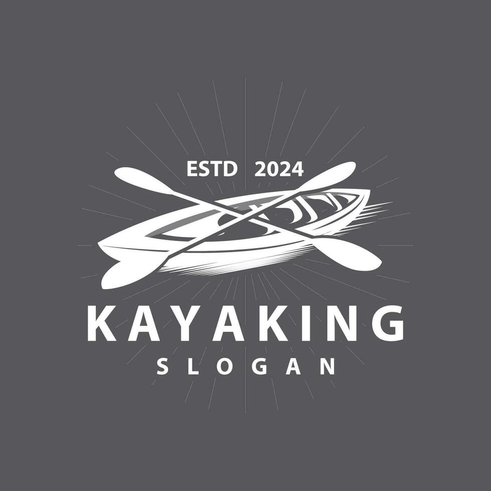 kayak logo canoë pagayer sauvage aventure rivière conception vecteur illustration ancien style