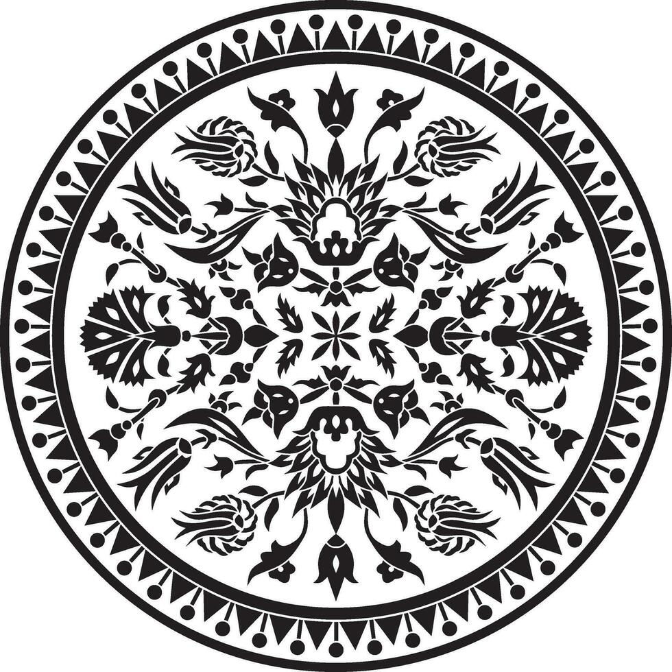 vecteur noir monochrome rond turc ornement. ottoman cercle, anneau, Cadre