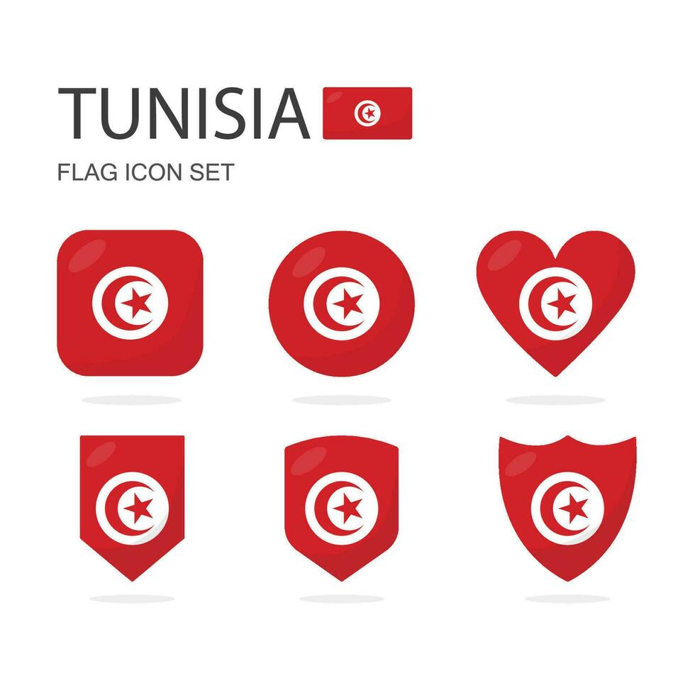 Tunisie 3d drapeau Icônes de 6 formes tout isolé sur blanc Contexte. vecteur