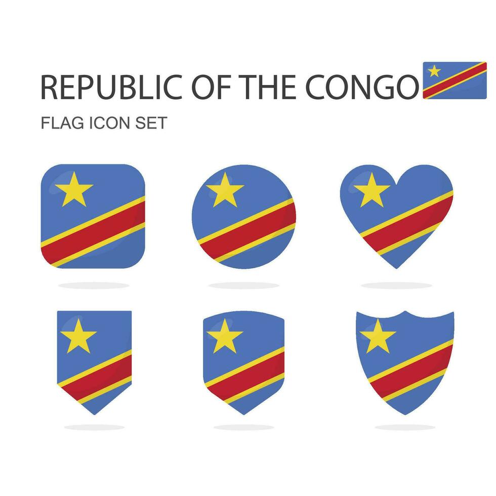 république de le Congo 3d drapeau Icônes de 6 formes tout isolé sur blanc Contexte. vecteur