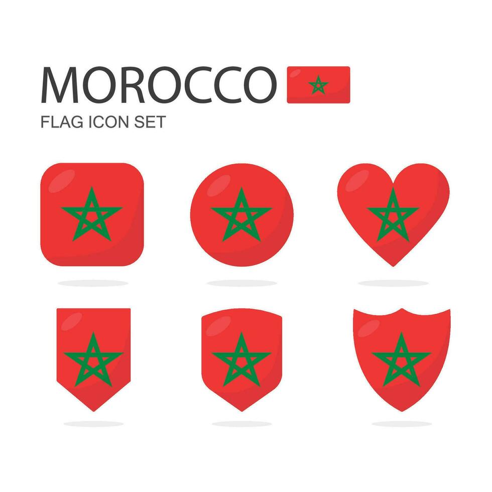 Maroc 3d drapeau Icônes de 6 formes tout isolé sur blanc Contexte. vecteur