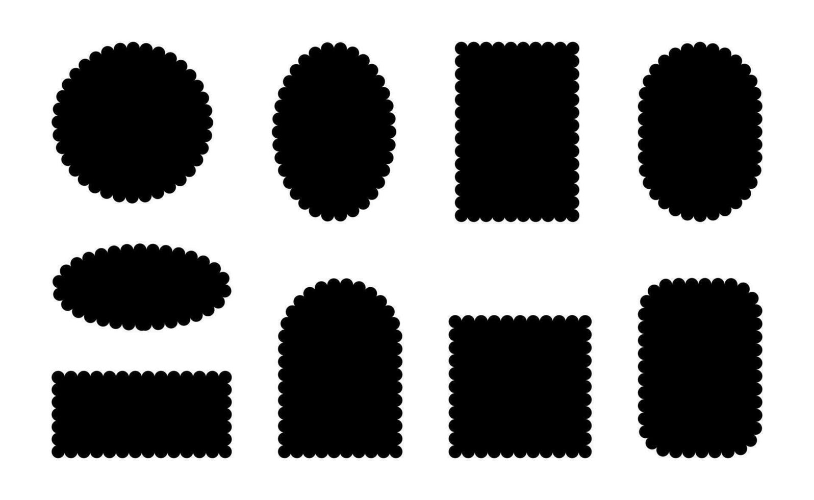 coquille Cadre. silhouettes de dentelle bords frontière éléments. conception vecteur collection de isolé géométrique formes de cercles, ovales et rectangles sur une blanc Contexte.