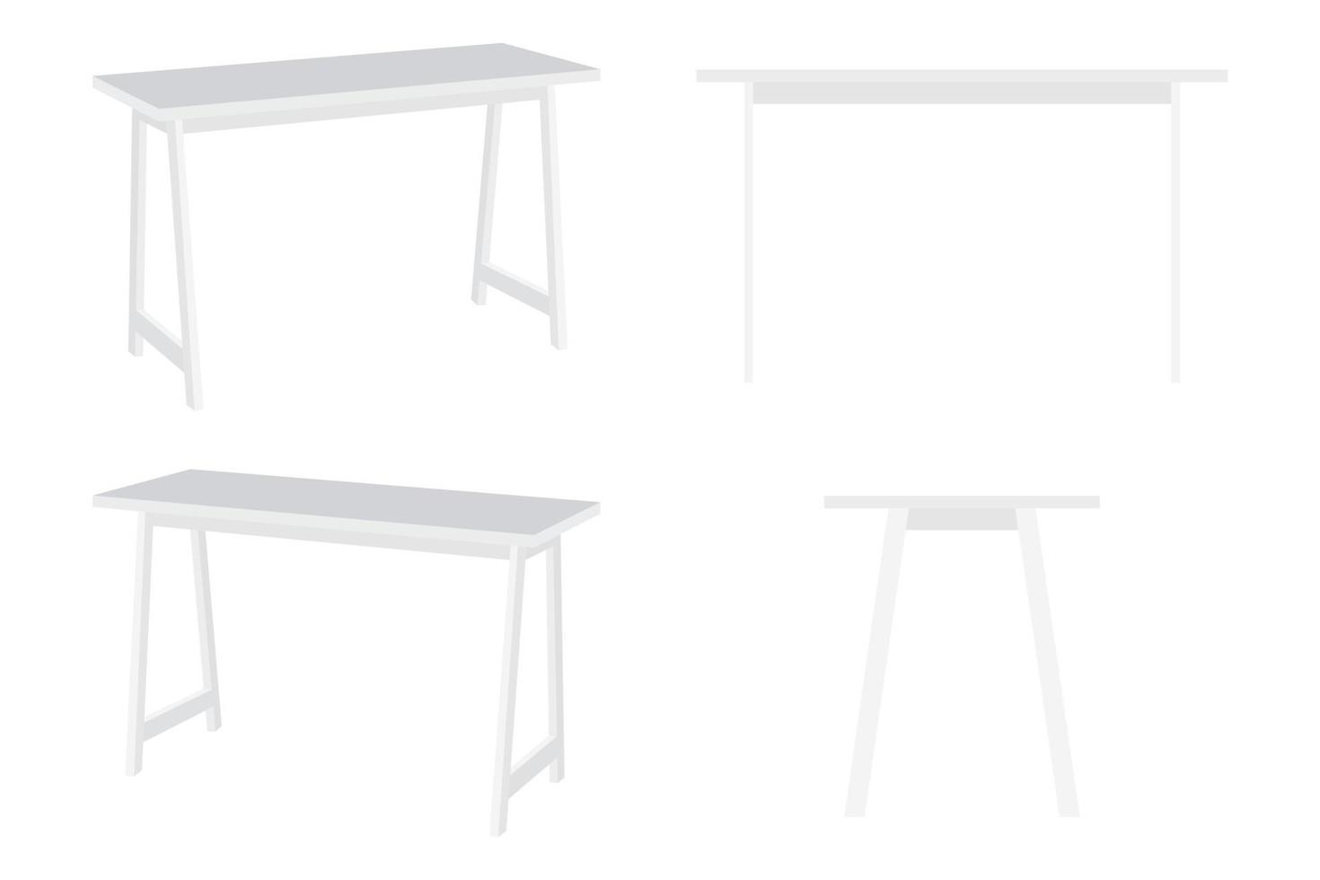 belle table de bureau moderne et mignonne pour pigiste avec différentes poses et position isolée sur fond blanc vecteur