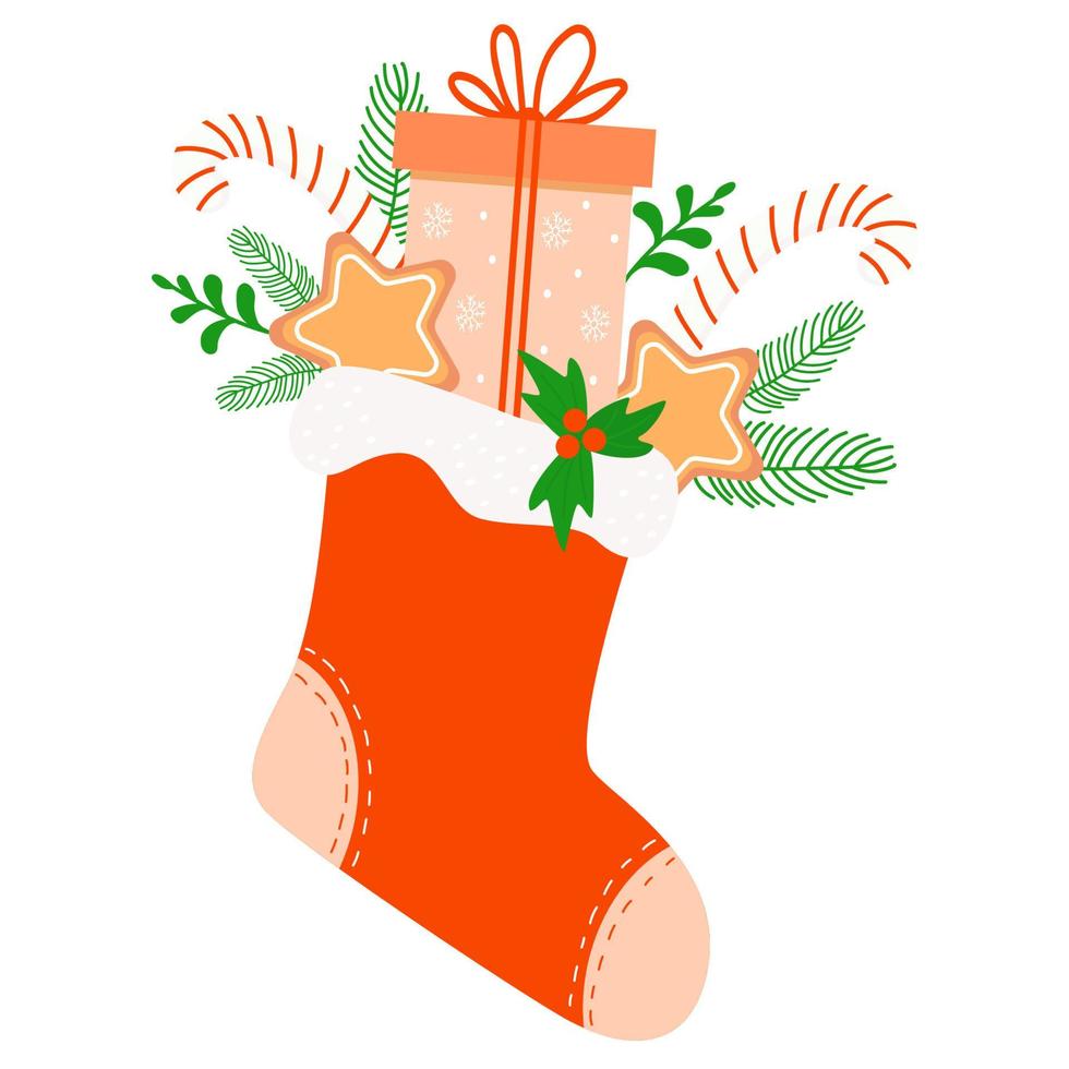 chaussette de noël rouge avec des cadeaux. illustration vectorielle vecteur