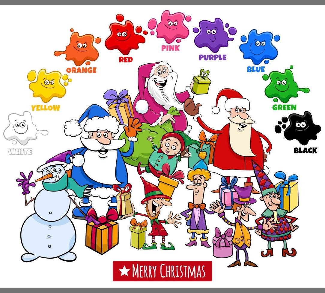 couleurs de base avec groupe de personnages de noël vecteur