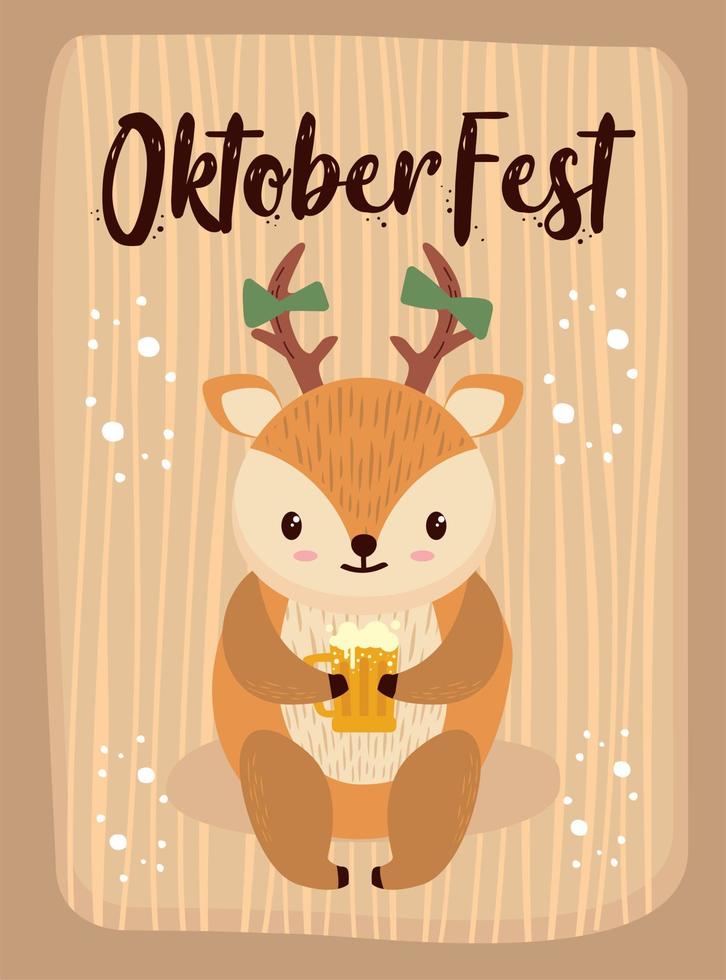 renne dessin animé animaux mignons festival de la bière d'octobre vecteur