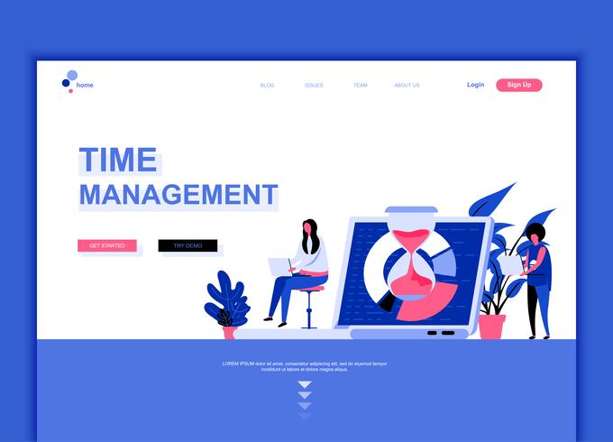 Concept de modèle de conception de page Web plat moderne de gestion du temps vecteur