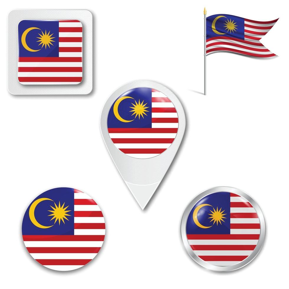 ensemble d'icônes du drapeau national de la malaisie vecteur