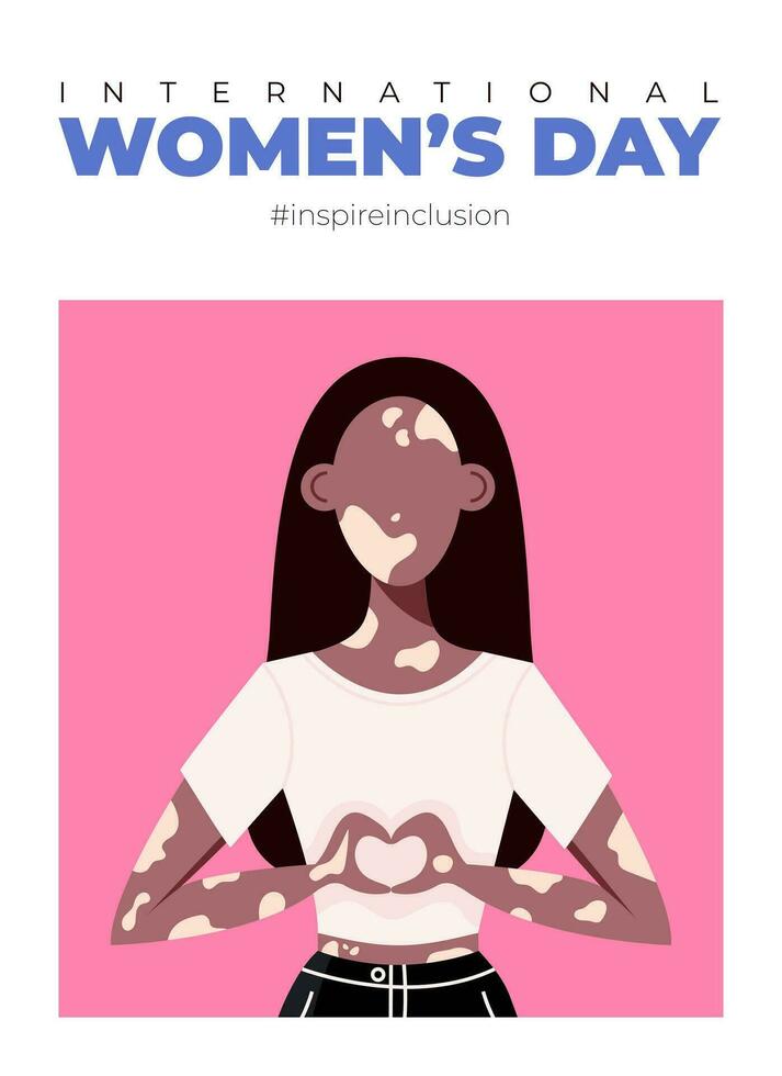 international aux femmes journée affiche. inspirer inclusion 2024 campagne. main tiré vecteur illustration de femme dans sans visage plat style.