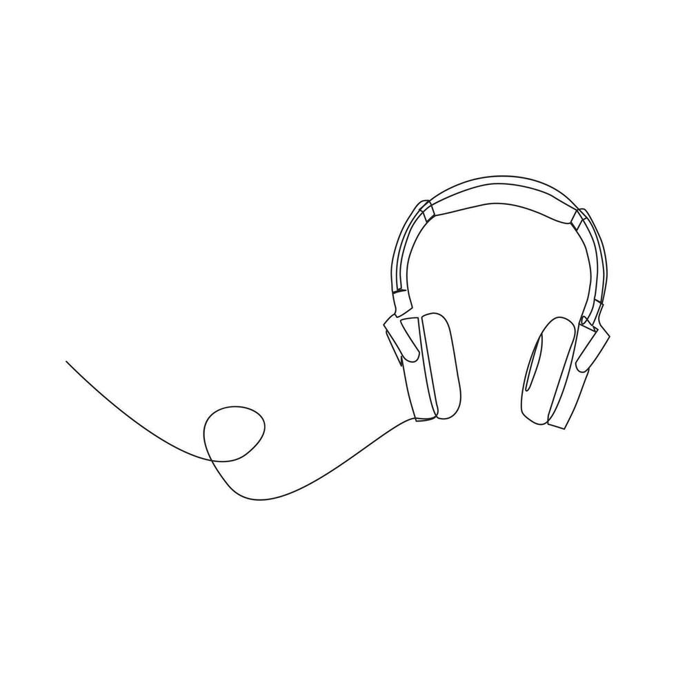 casque de musique continu ligne dessin. écoute la musique sans fil gadget. vecteur illustration isolé sur blanc