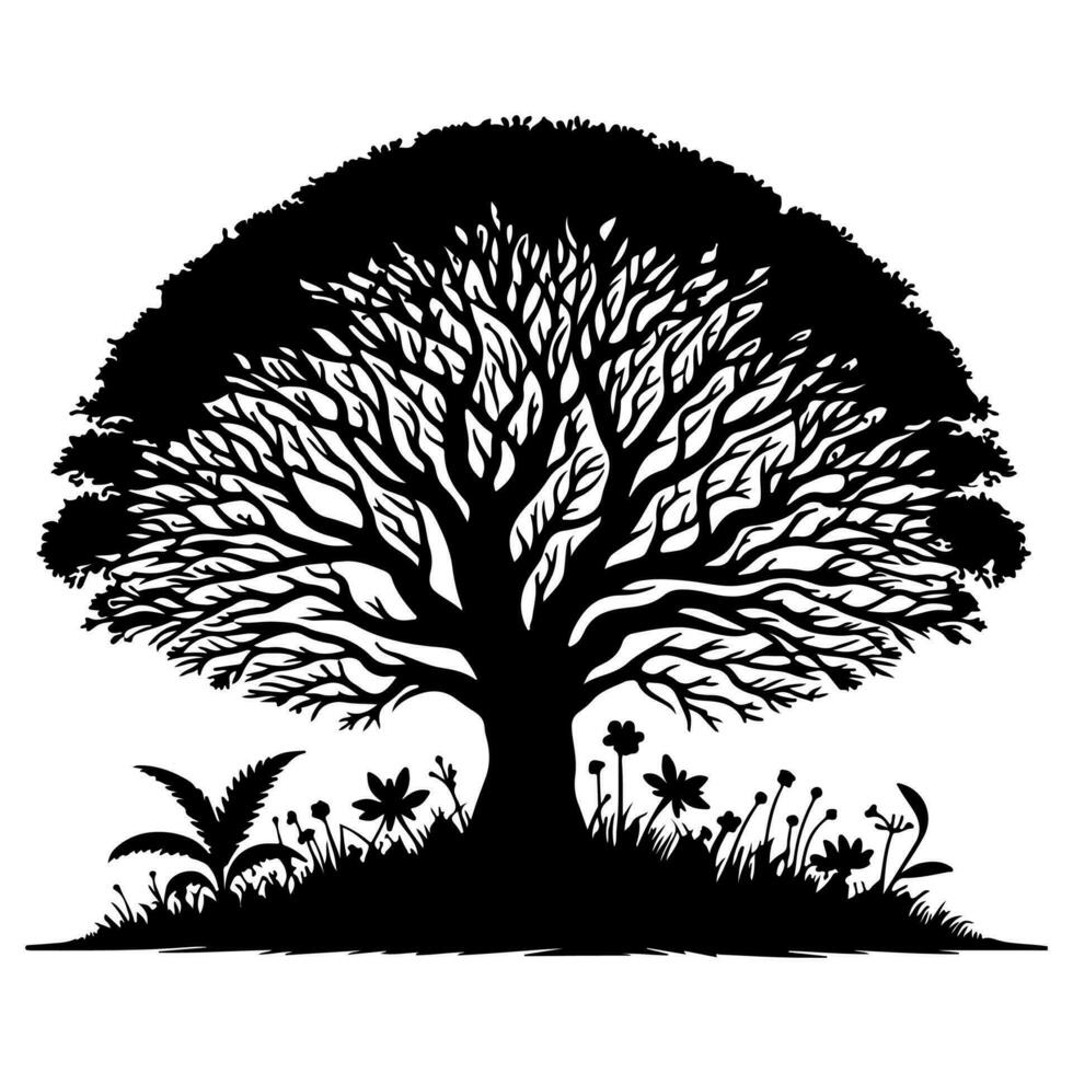 ai généré Célibataire arbre noir silhouette vecteur illustration