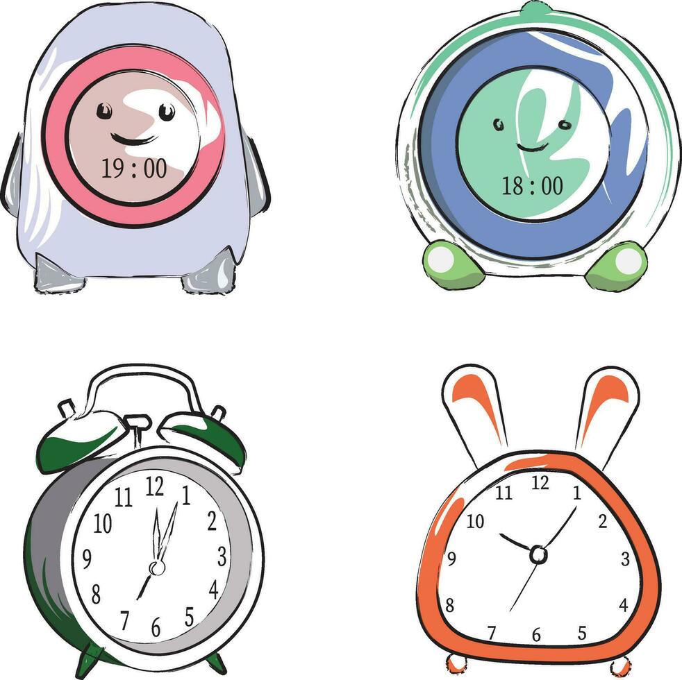 4 mignonne et magnifique alarme l'horloge des illustrations vecteur