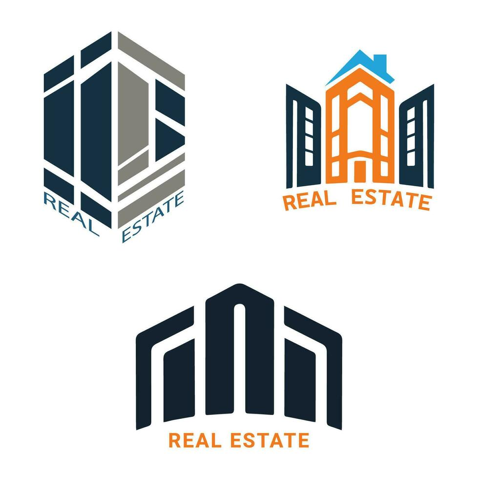 réel biens logo empaqueter, moderne maison logo, bâtiment logo. abstrait construction, architecture, et affaires raffermir logo ensemble. vecteur