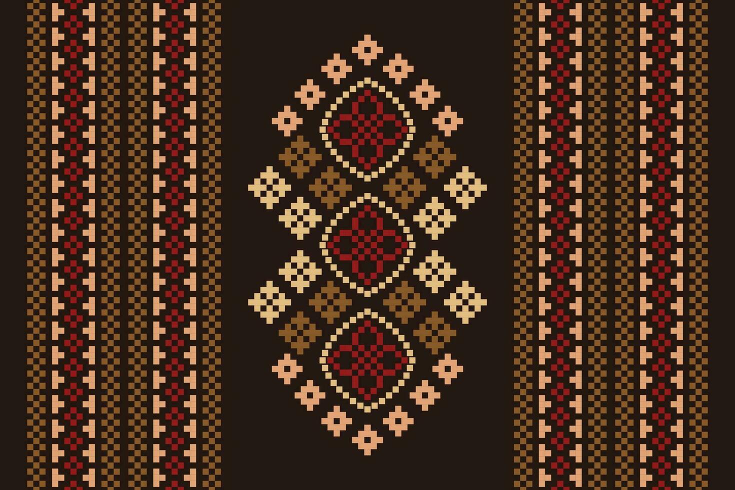 ethnique géométrique en tissu modèle traverser point.ikat broderie ethnique Oriental pixel modèle marron Contexte. abstrait, vecteur, illustration. texture, vêtements, écharpe, décoration, motifs, soie fond d'écran. vecteur