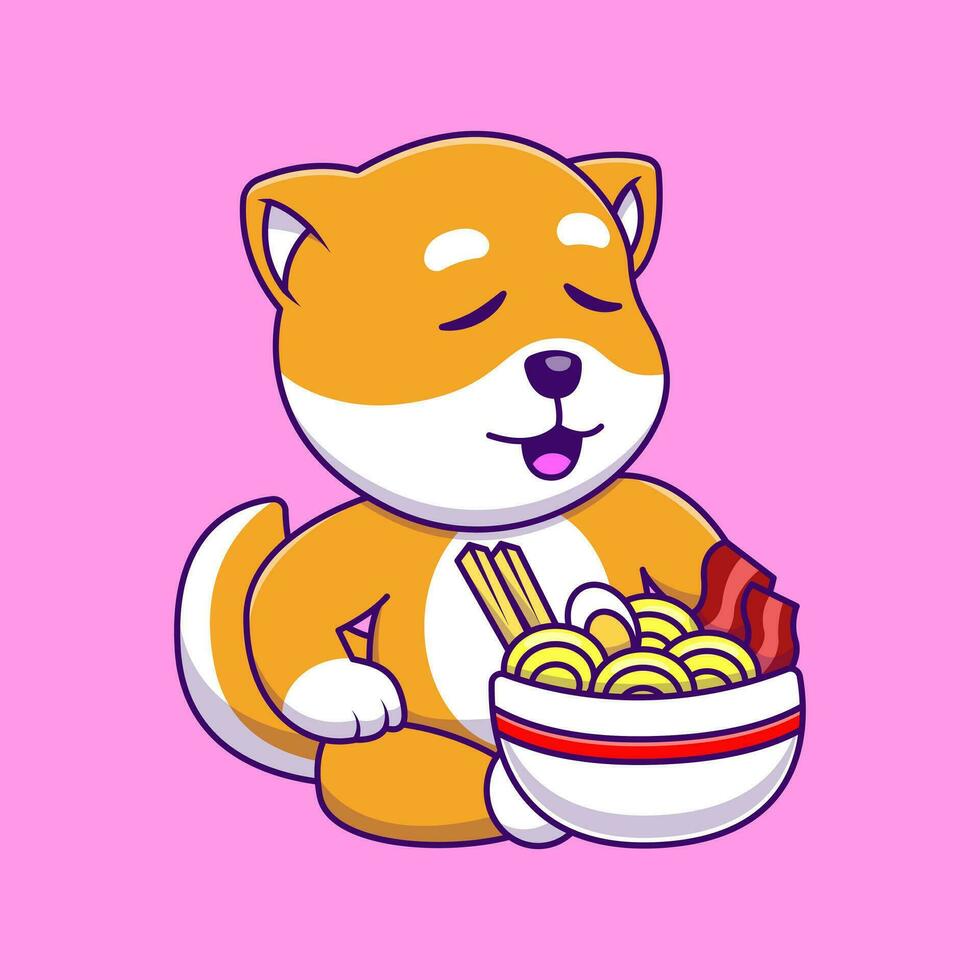 mignonne shiba inu en mangeant ramen vecteur