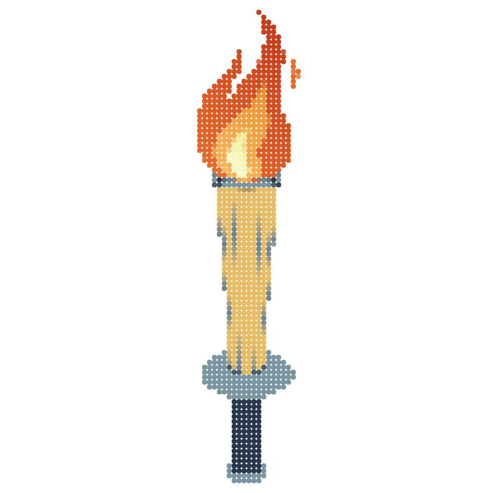 pixel points flamboyant torche. dessin animé torche avec flamme. brûlant Feu ou flamme. sport Feu signe. vecteur