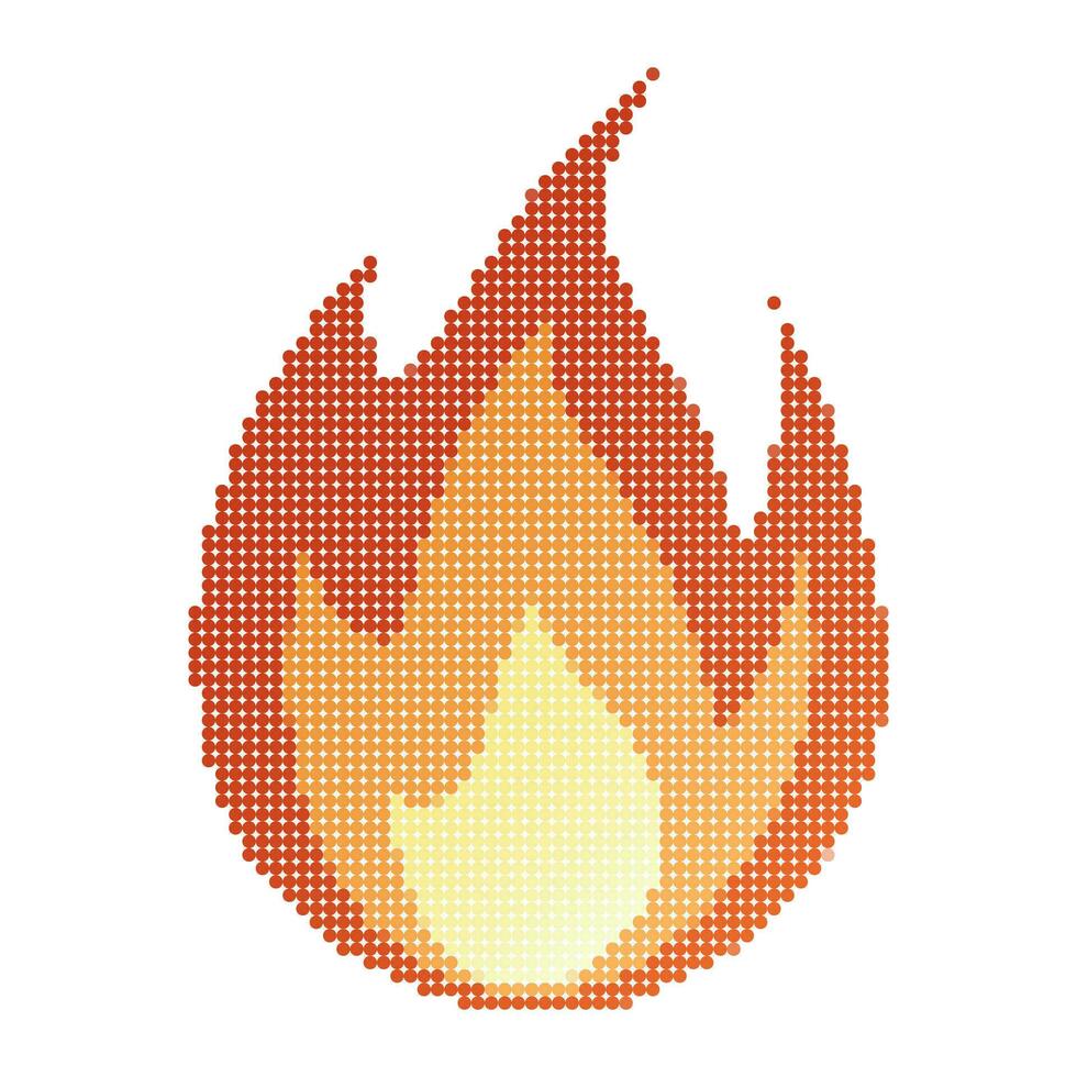 points pixel Feu flammes, brillant boule de feu, chaleur incendies et rouge chaud feu, rouge ardent flammes. vecteur