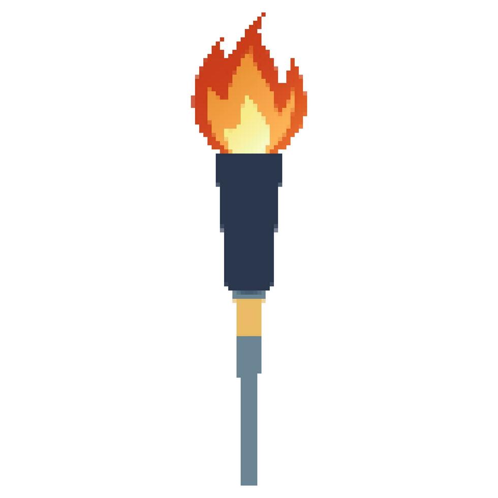 pixel flamboyant torche. dessin animé torche avec flamme. brûlant Feu ou flamme. sport Feu signe. vecteur