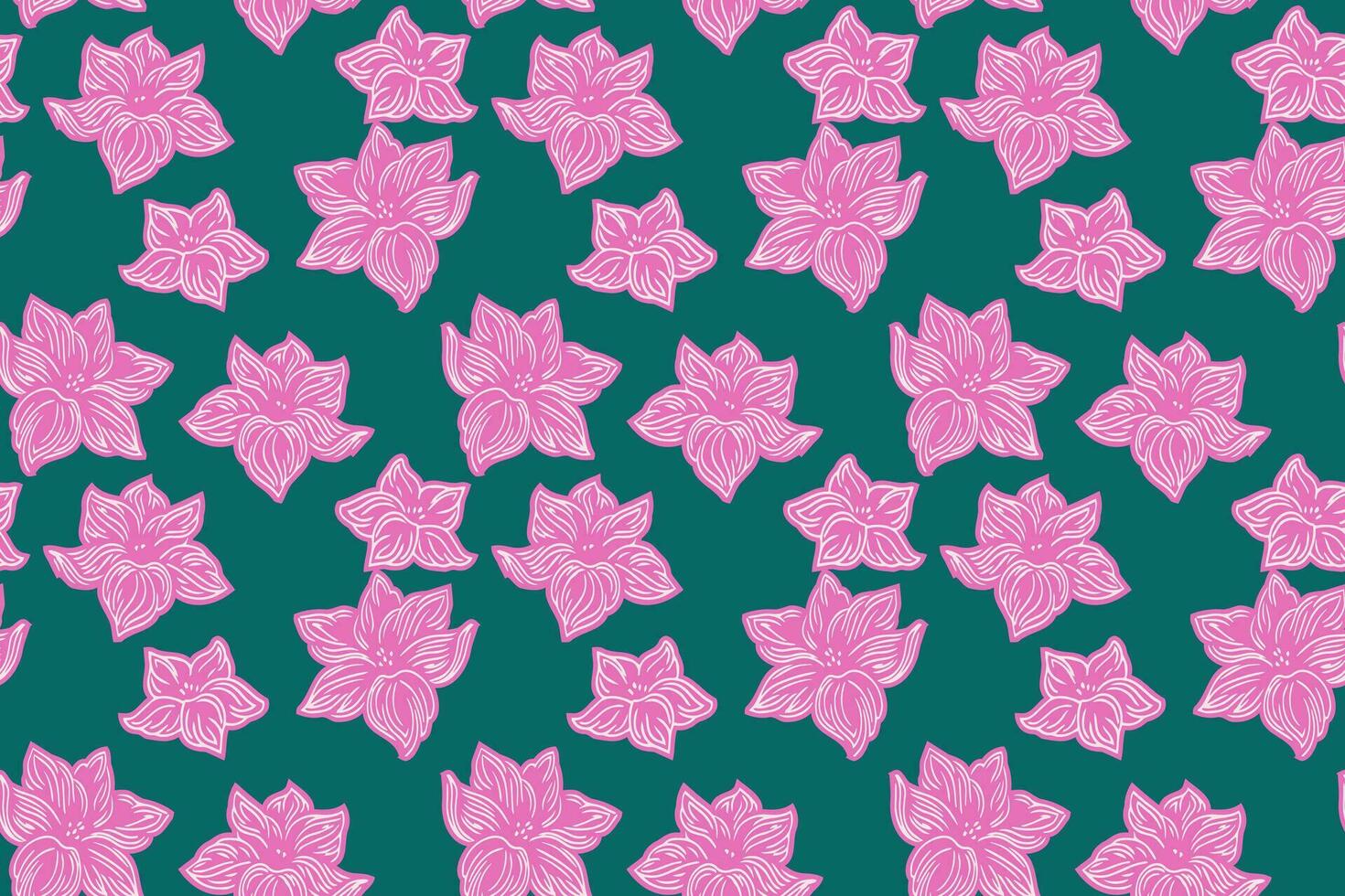 coloré sans couture modèle avec décoratif stylisé forme fleurs. vecteur main dessiné. Créatif Facile floral Contexte. abstrait rose fleur sur une vert dos. conception pour mode, textile, en tissu