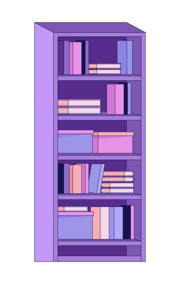 bibliothèque vivant pièce 2d linéaire dessin animé objet. carton des boites livres étagères isolé ligne vecteur élément blanc Contexte. stand de livre. librairie, bibliothèque meubles Couleur plat place illustration