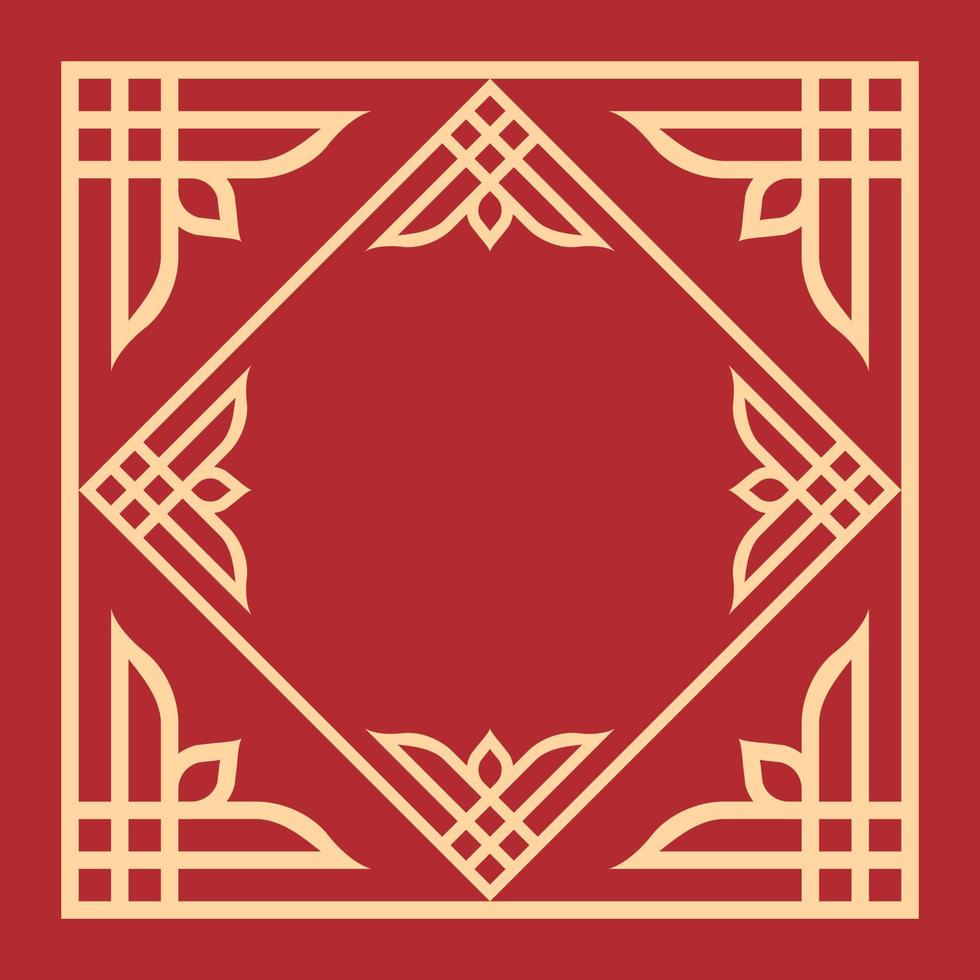 cadre d'ornement oriental vintage sur fond rouge. art de cadre de motif floral décoratif pour carte de voeux de nouvel an chinois. vecteur