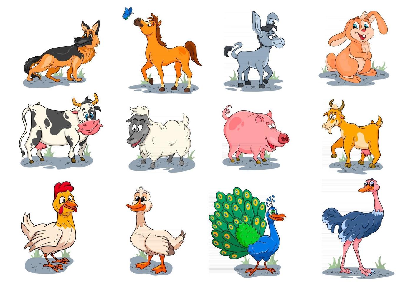 personnages d'animaux de ferme grand ensemble d'animaux ruraux de dessins animés vecteur