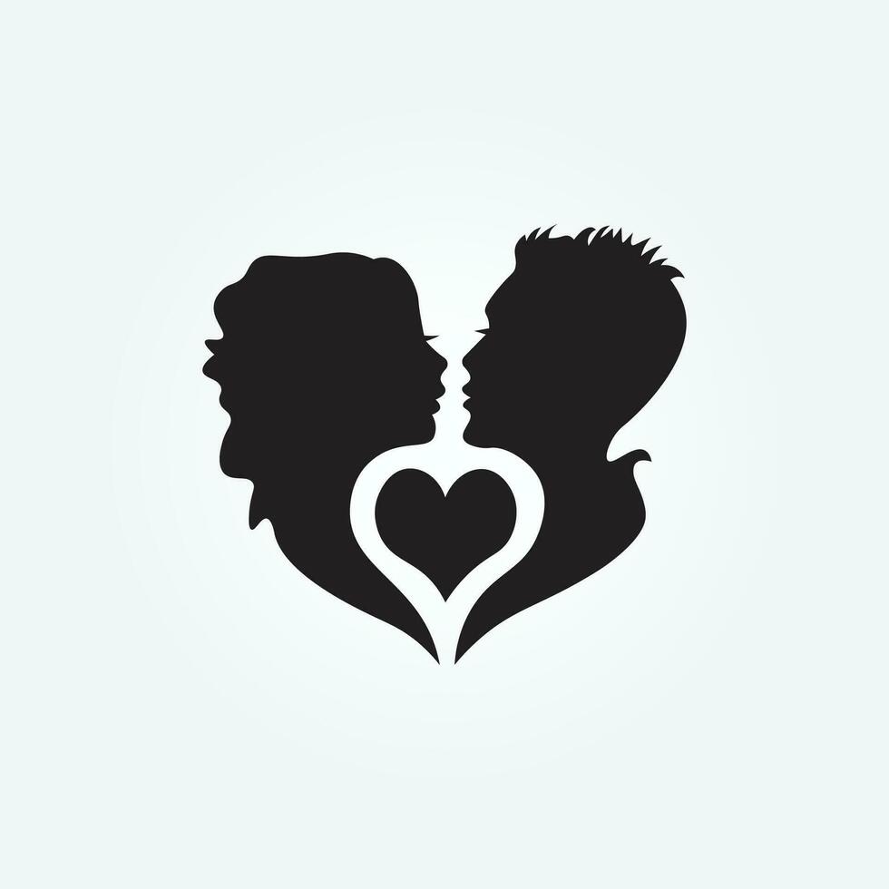 minimal couple art homme et femme visages vecteur logo. couple imprimer, baiser imprimer, valentines journée illustration