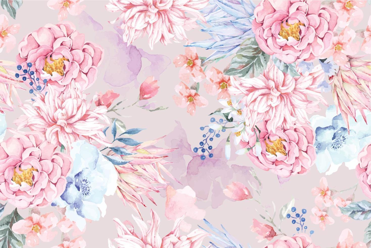 motif harmonieux de fleurs roses et épanouies peintes à l'aquarelle sur fond pastel.conçu pour le tissu luxueux et le papier peint, style vintage.illustration de motif floral botanique dessiné à la main. vecteur