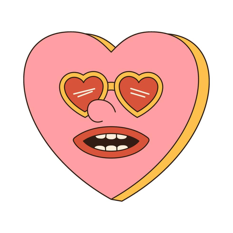 sensationnel rétro cœur icône rétro dessin animé valentines journée élément dans branché rétro Années 60 Années 70 style. vecteur illustration.