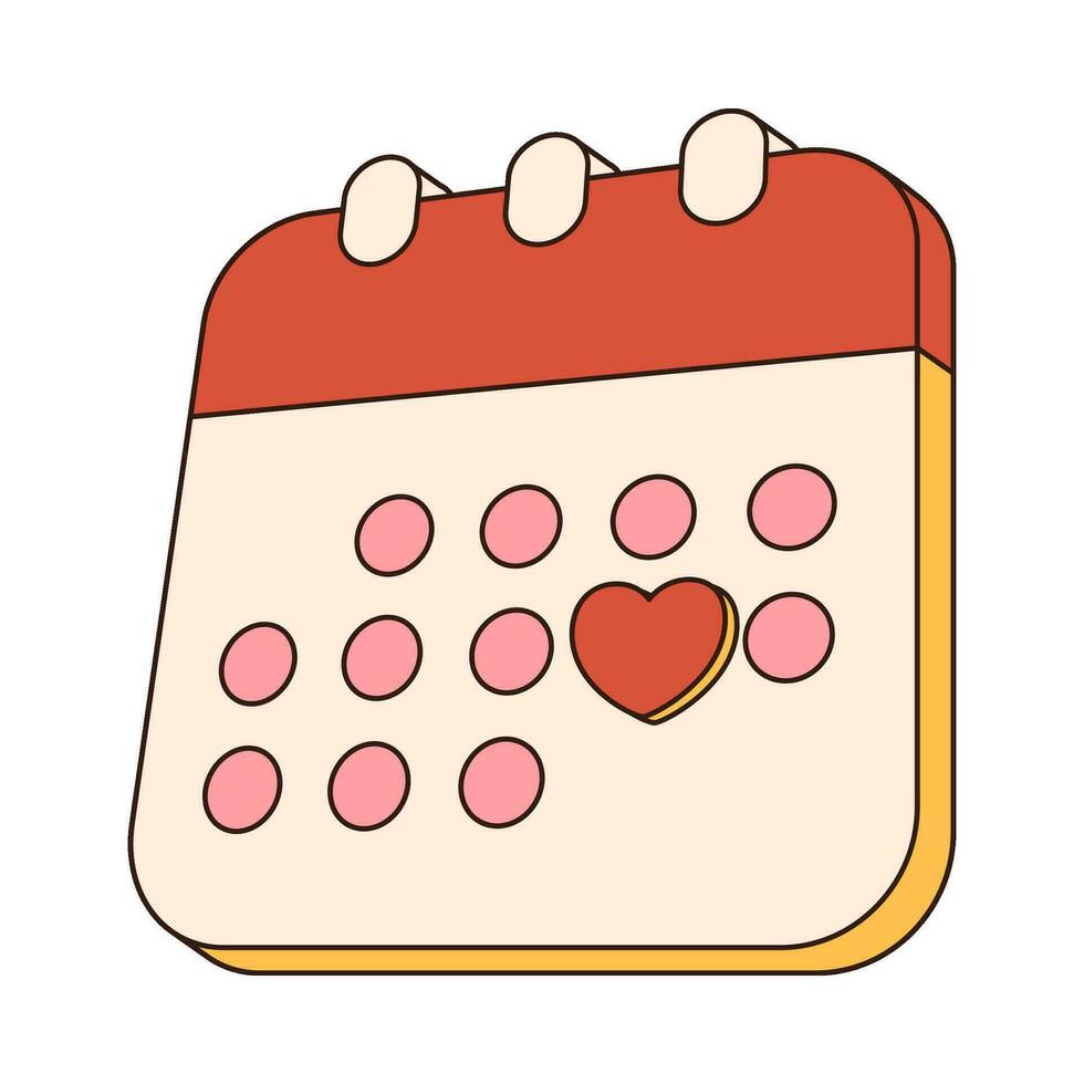 calendrier sensationnel rétro icône rétro dessin animé valentines journée élément dans branché rétro Années 60 Années 70 style. vecteur illustration.