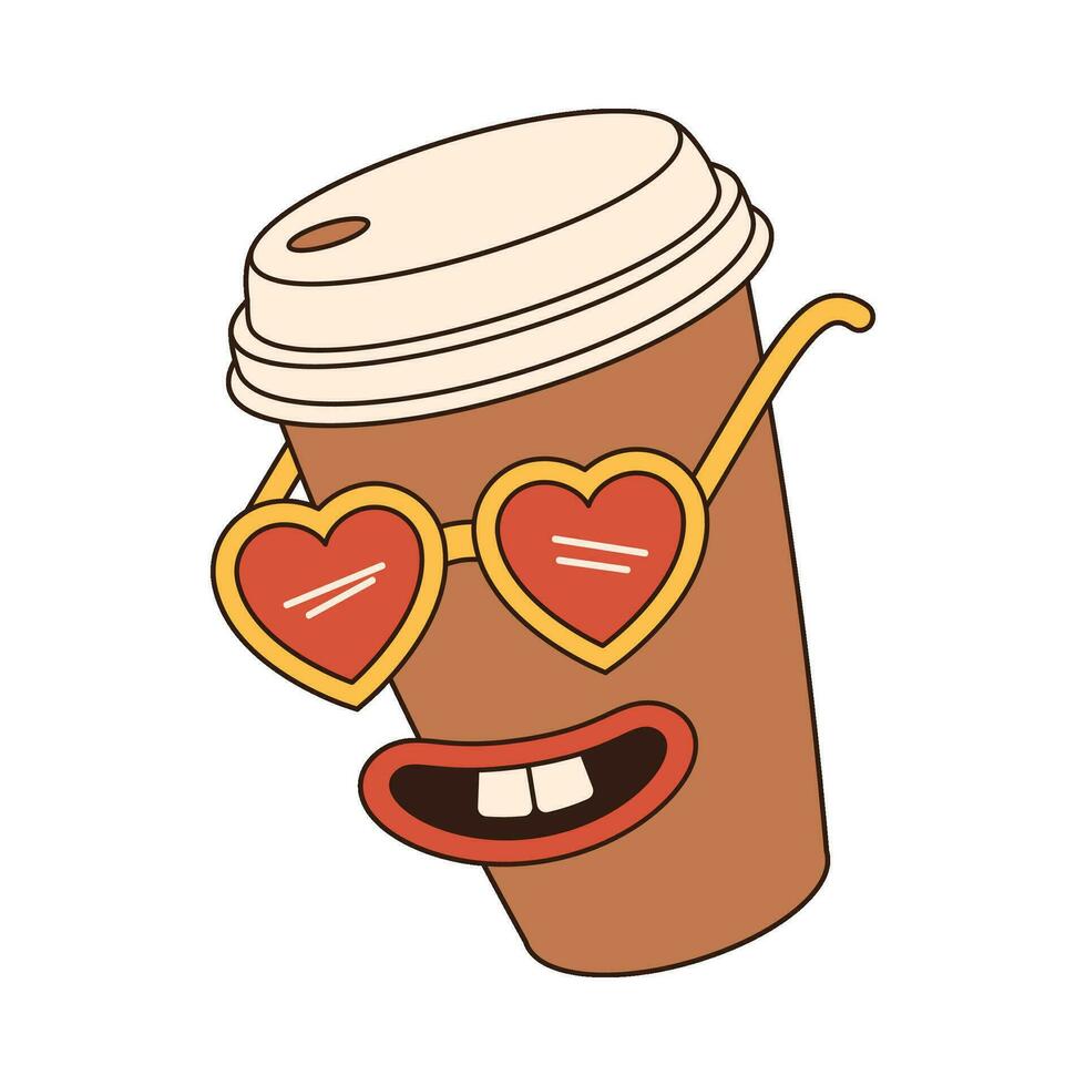 l'amour café sensationnel rétro icône rétro dessin animé valentines journée élément dans branché rétro Années 60 Années 70 style. vecteur illustration.